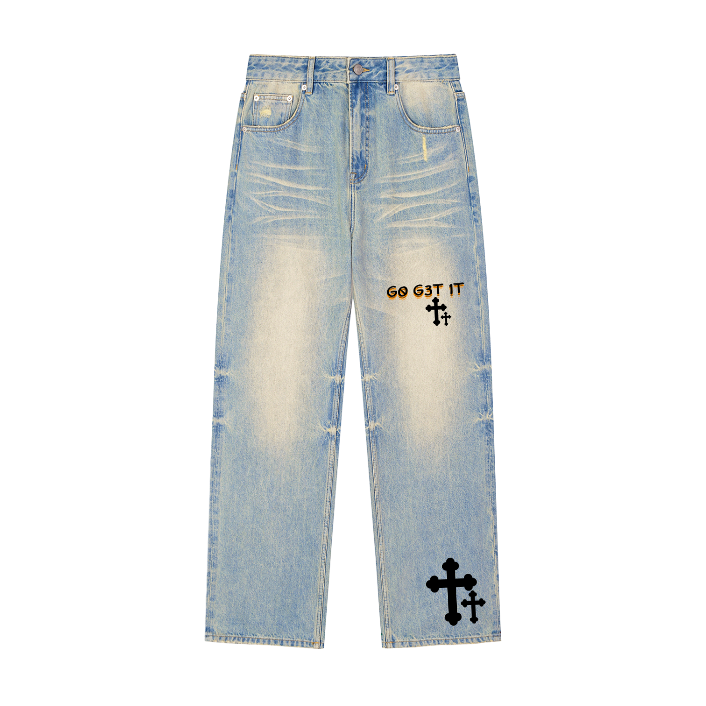 Sun Fade Raw Hem Denim Jeans