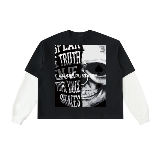 Layered Contrast Sleeve Cotton T-Shirt