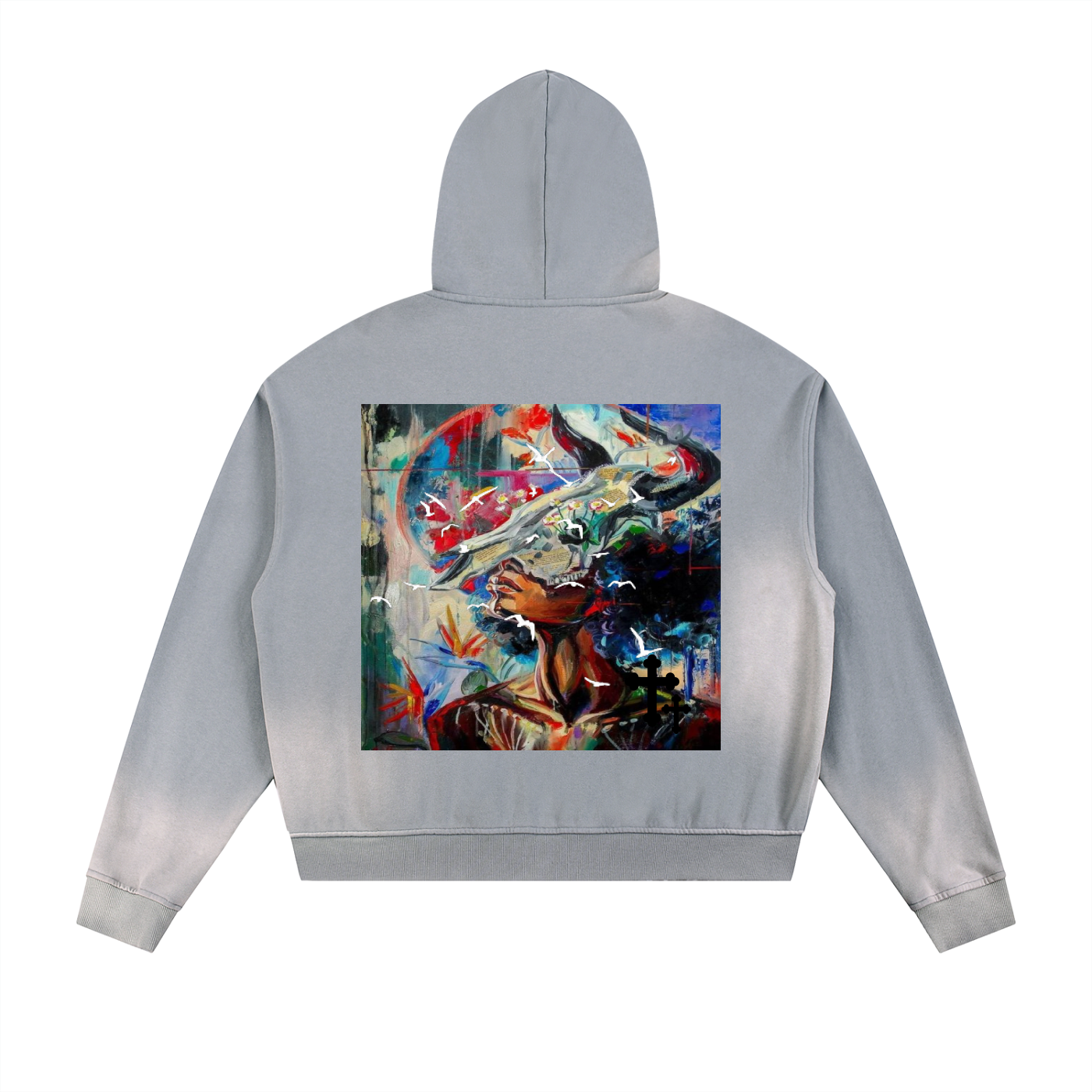 Sun Fade Frayed Raw Edge Fleece Zip Hoodie