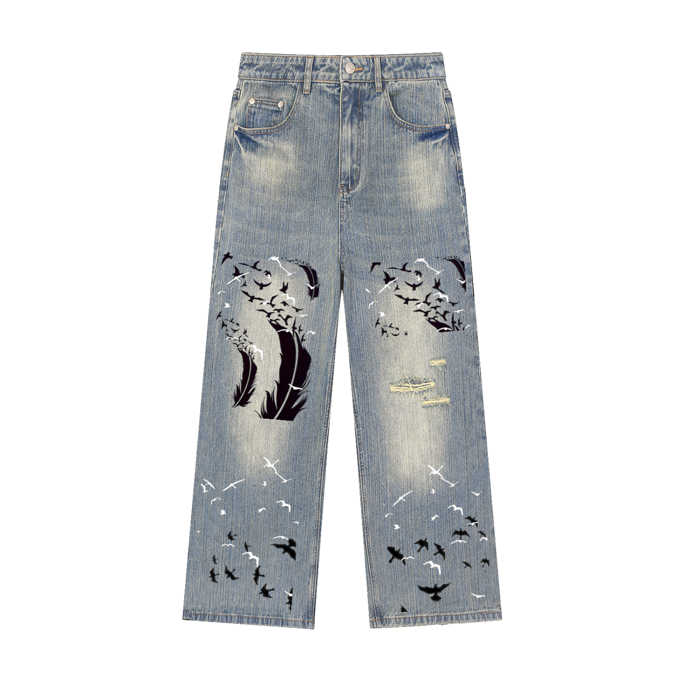 Vintage Wash Distressed Denim Jeans