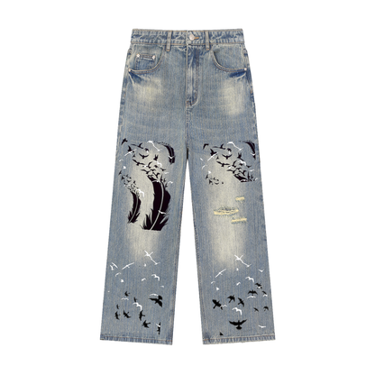 Vintage Wash Distressed Denim Jeans